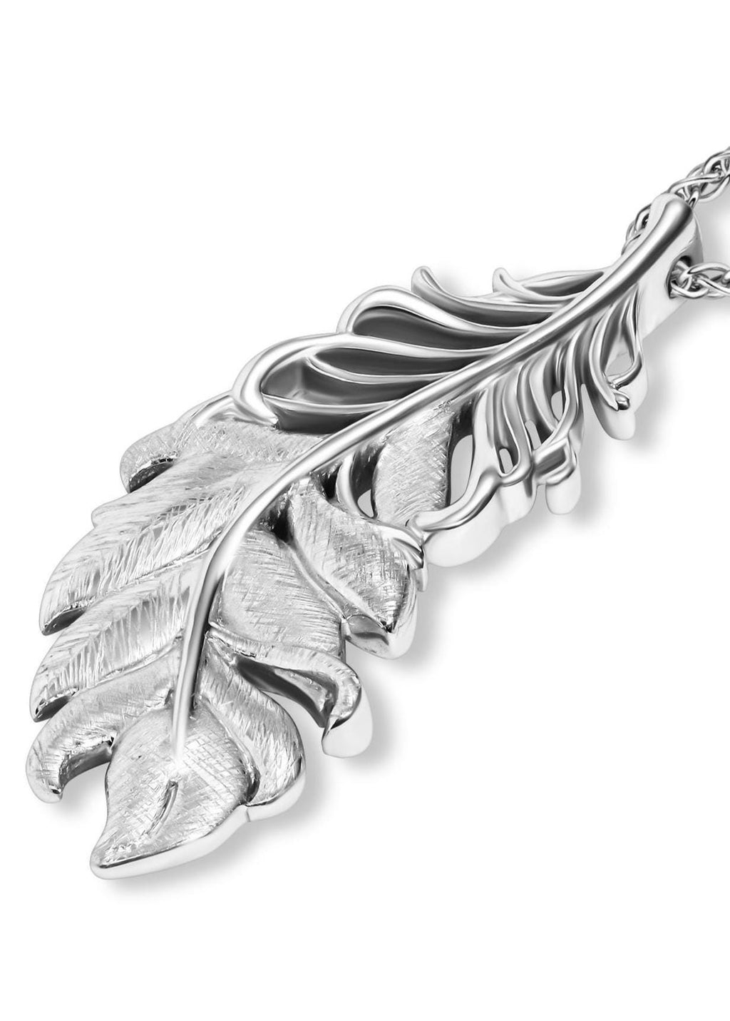 White Gold Feather Pendant - Unisex