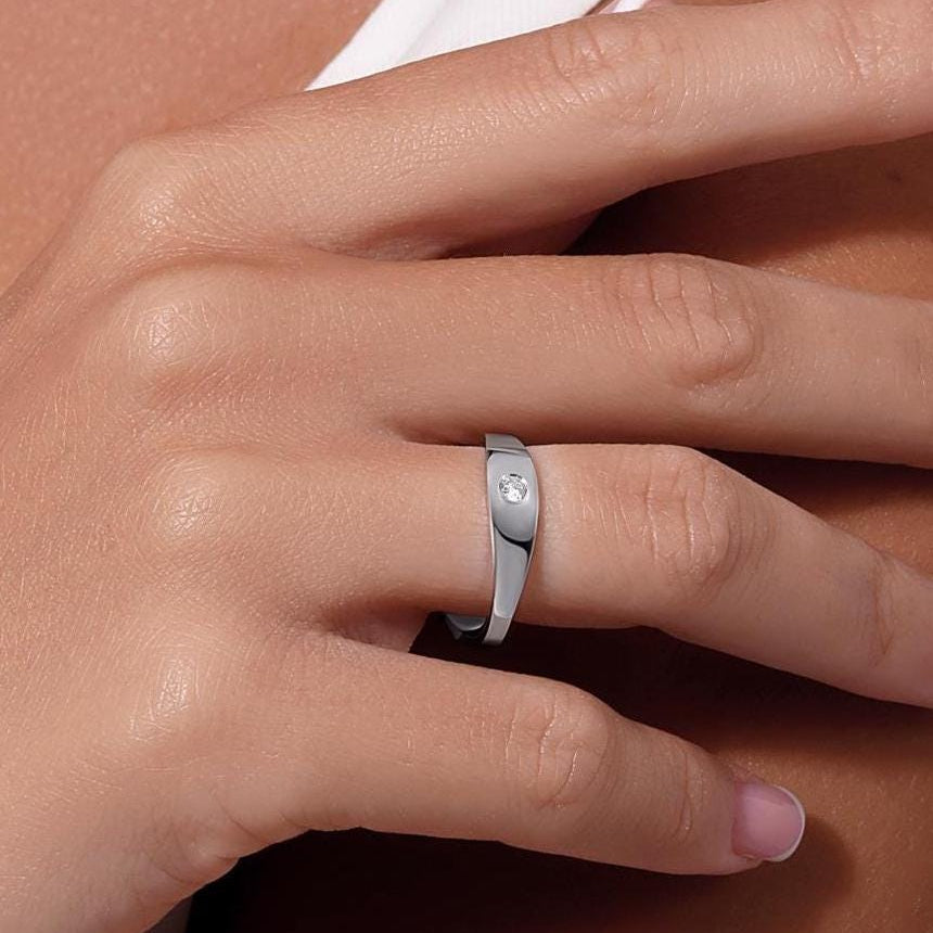 Handcrafted Wave Diamond Engagement Ring, White Gold