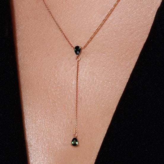 Gold Tsavorite Teardrop Necklace