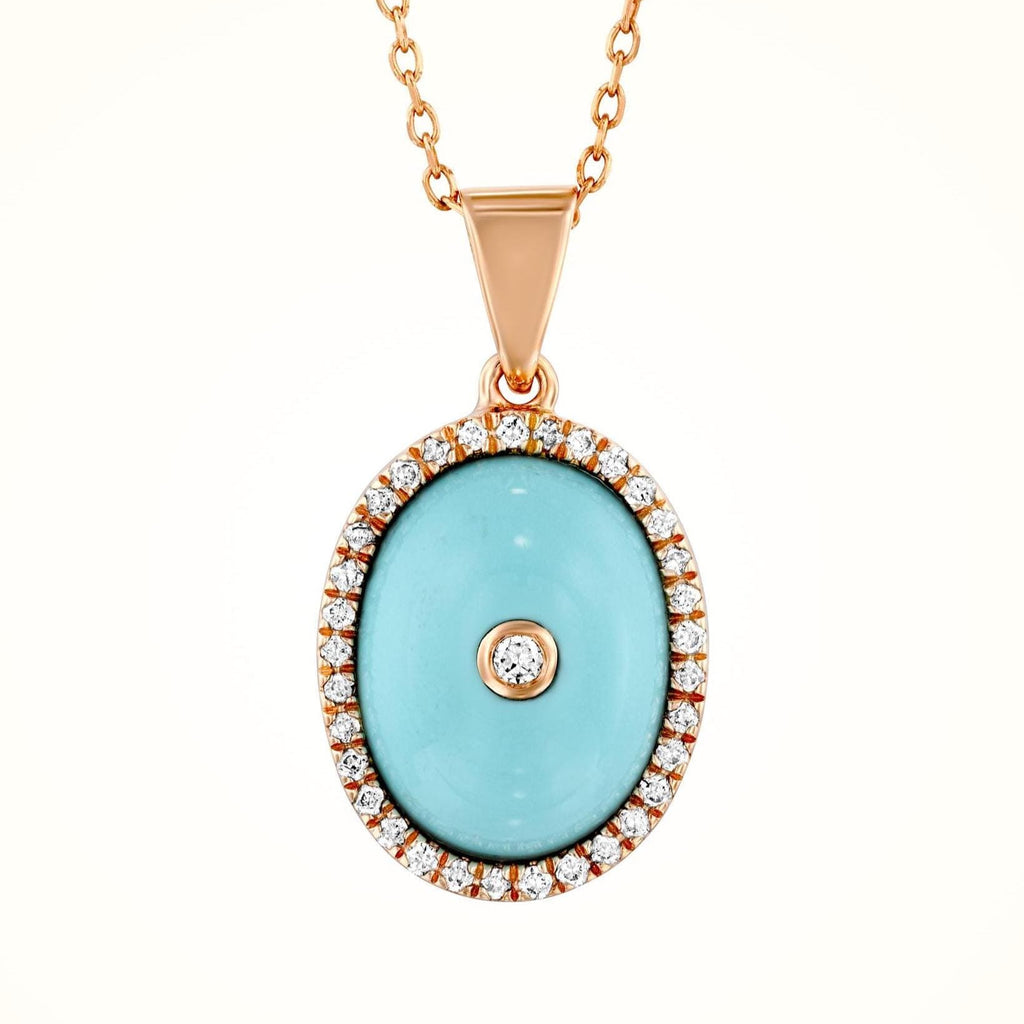 Gold Turquoise Pendant with Diamonds