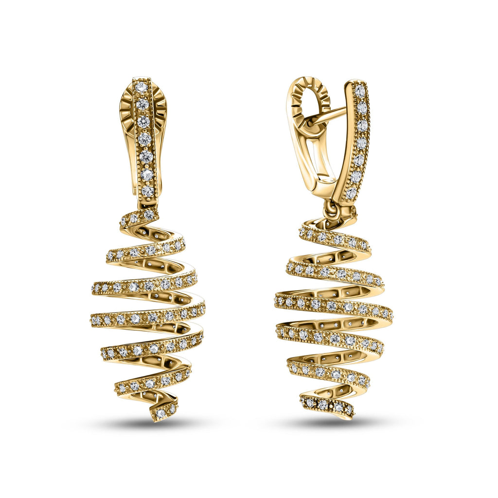 Handcrafted Yellow Gold Spiral Diamond Earrings
