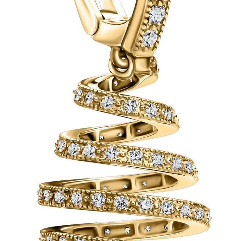 Handcrafted Yellow Gold Spiral Diamond Earrings