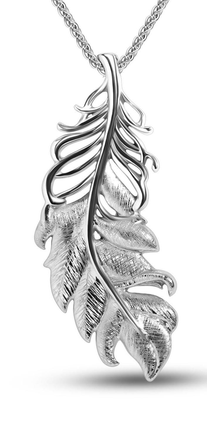 White Gold Feather Pendant - Unisex