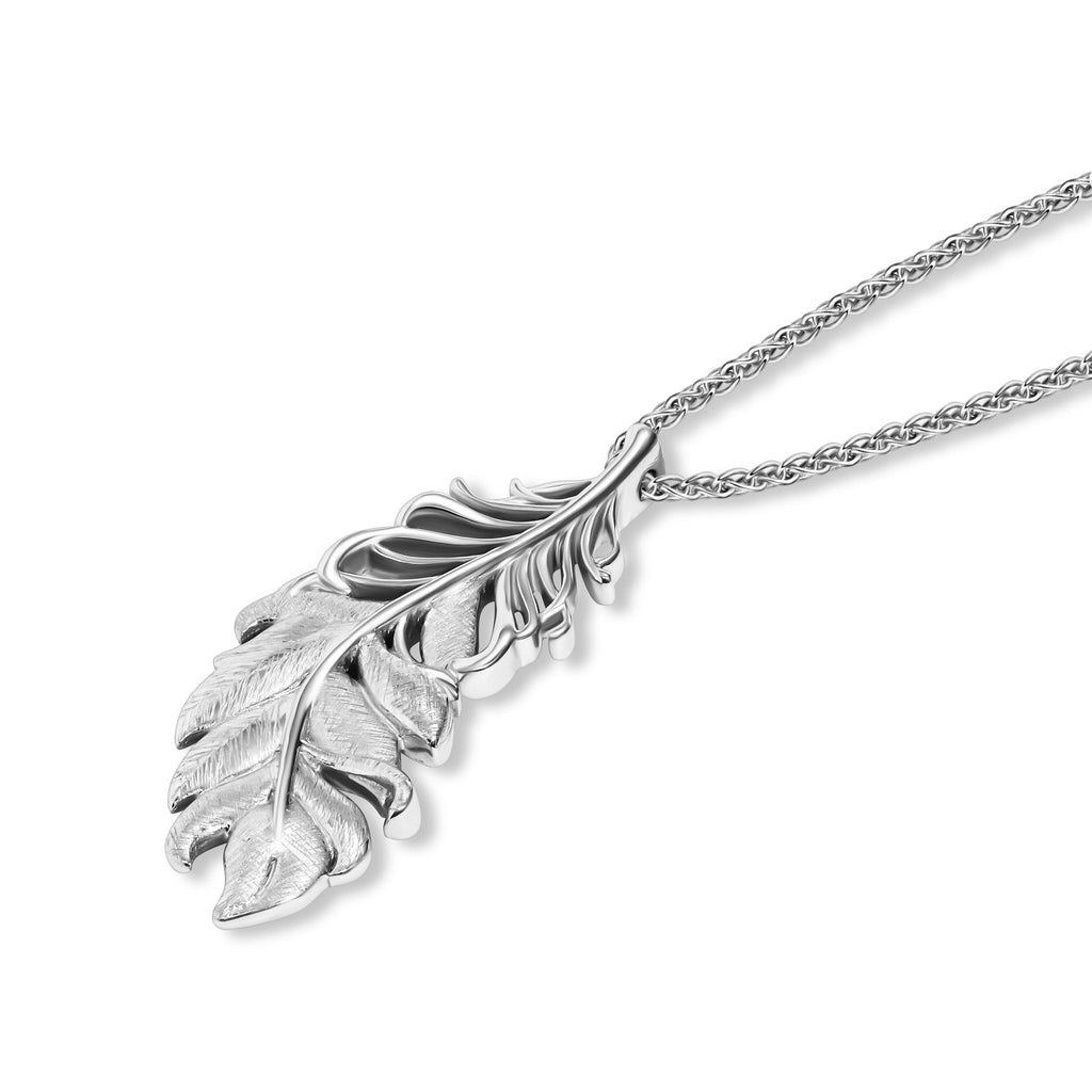 White Gold Feather Pendant - Unisex