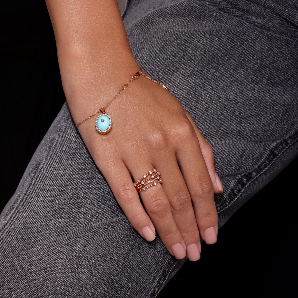 Gold Turquoise Pendant with Diamonds