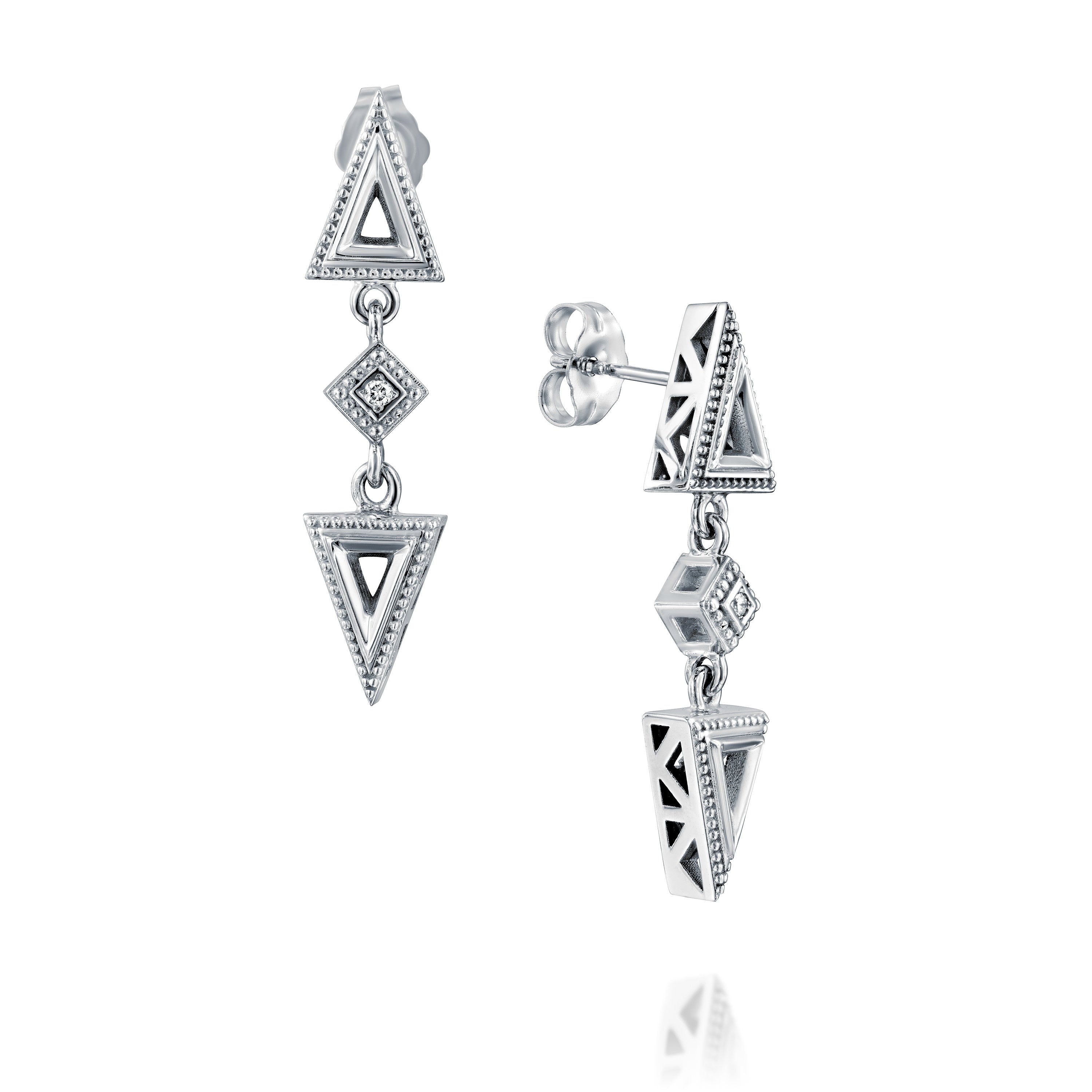 "Dance of Forms" White Gold Diamond Dangle Earrings Handcrafted