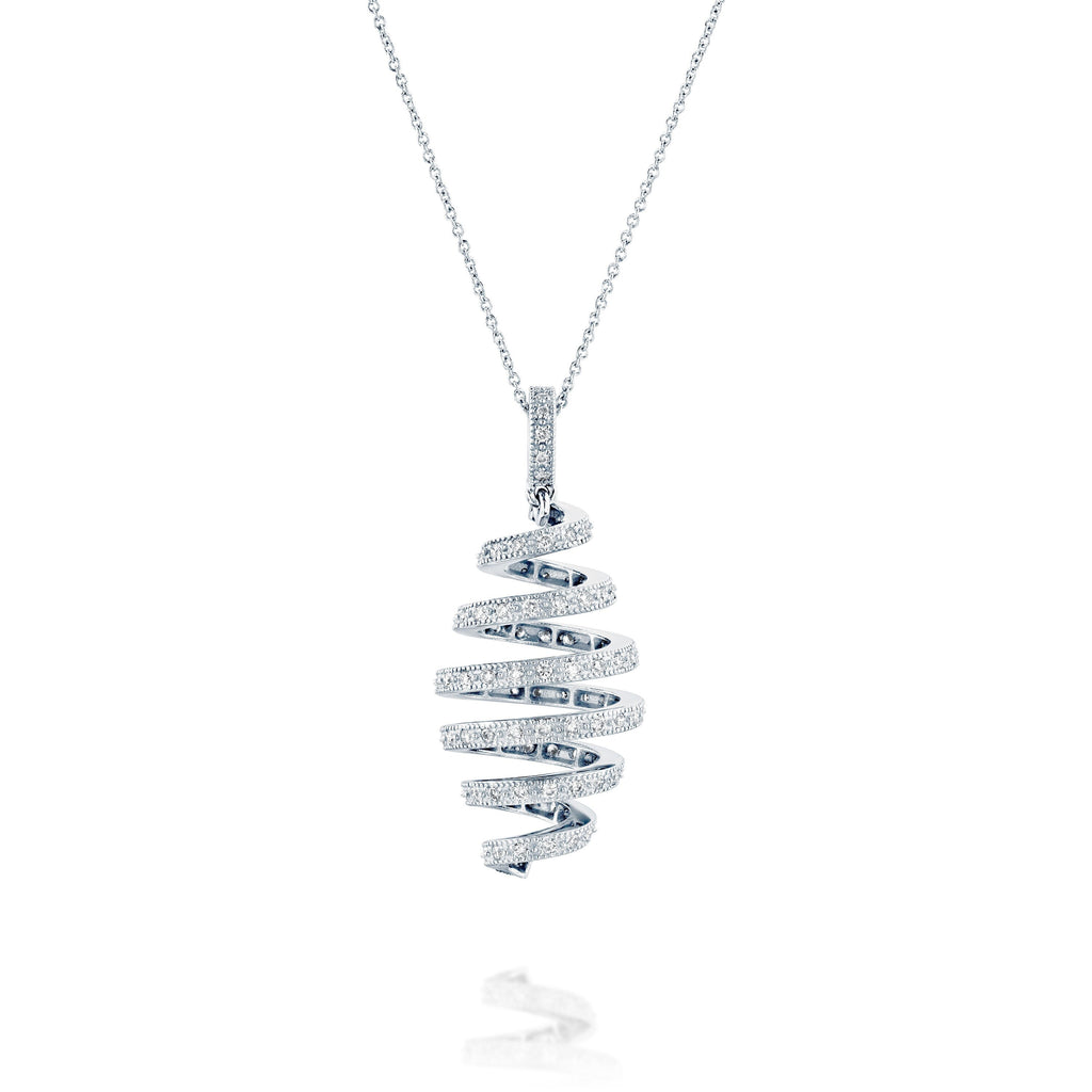 Handcrafted White Gold Spiral Diamond Pendant Necklace