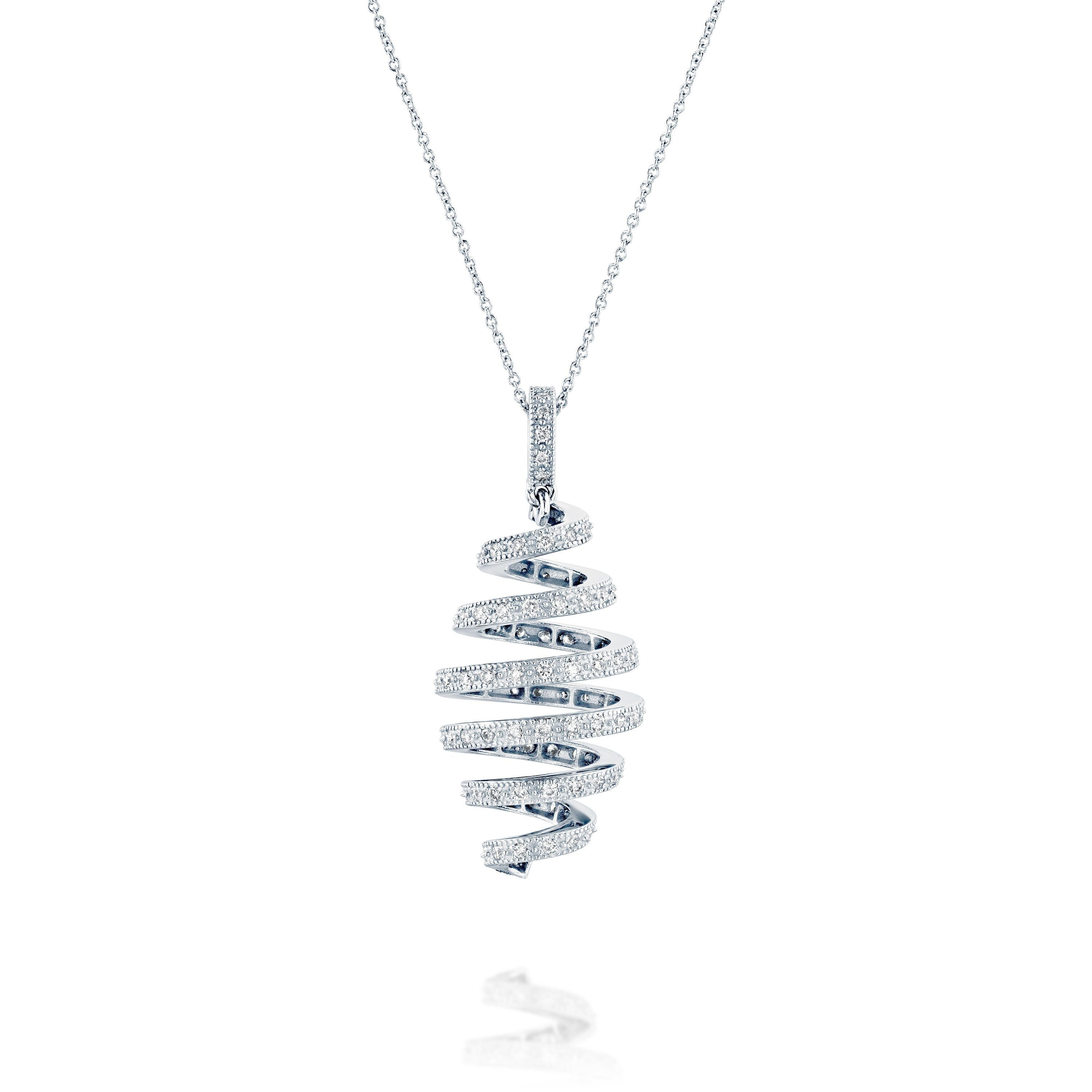 Handcrafted White Gold Spiral Diamond Pendant Necklace