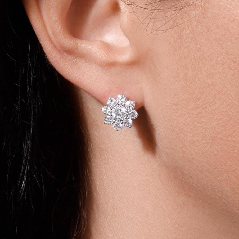 White Gold Diamond Flower Earrings