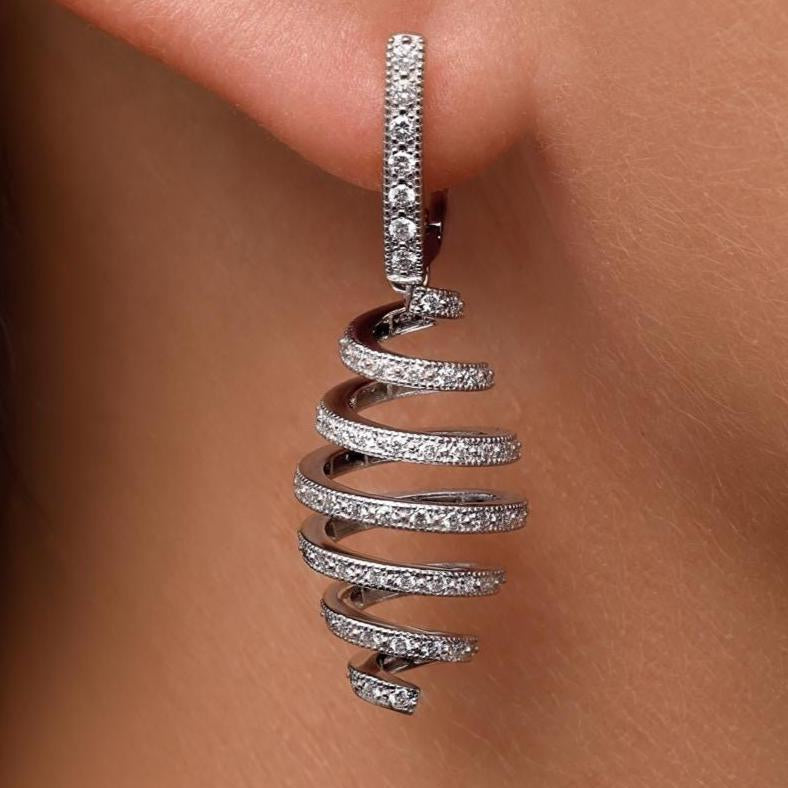 Handcrafted White Gold Diamond Spiral Earrings Elegant