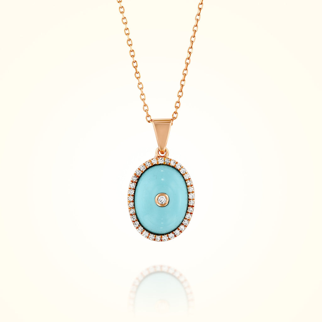 Gold Turquoise Pendant with Diamonds