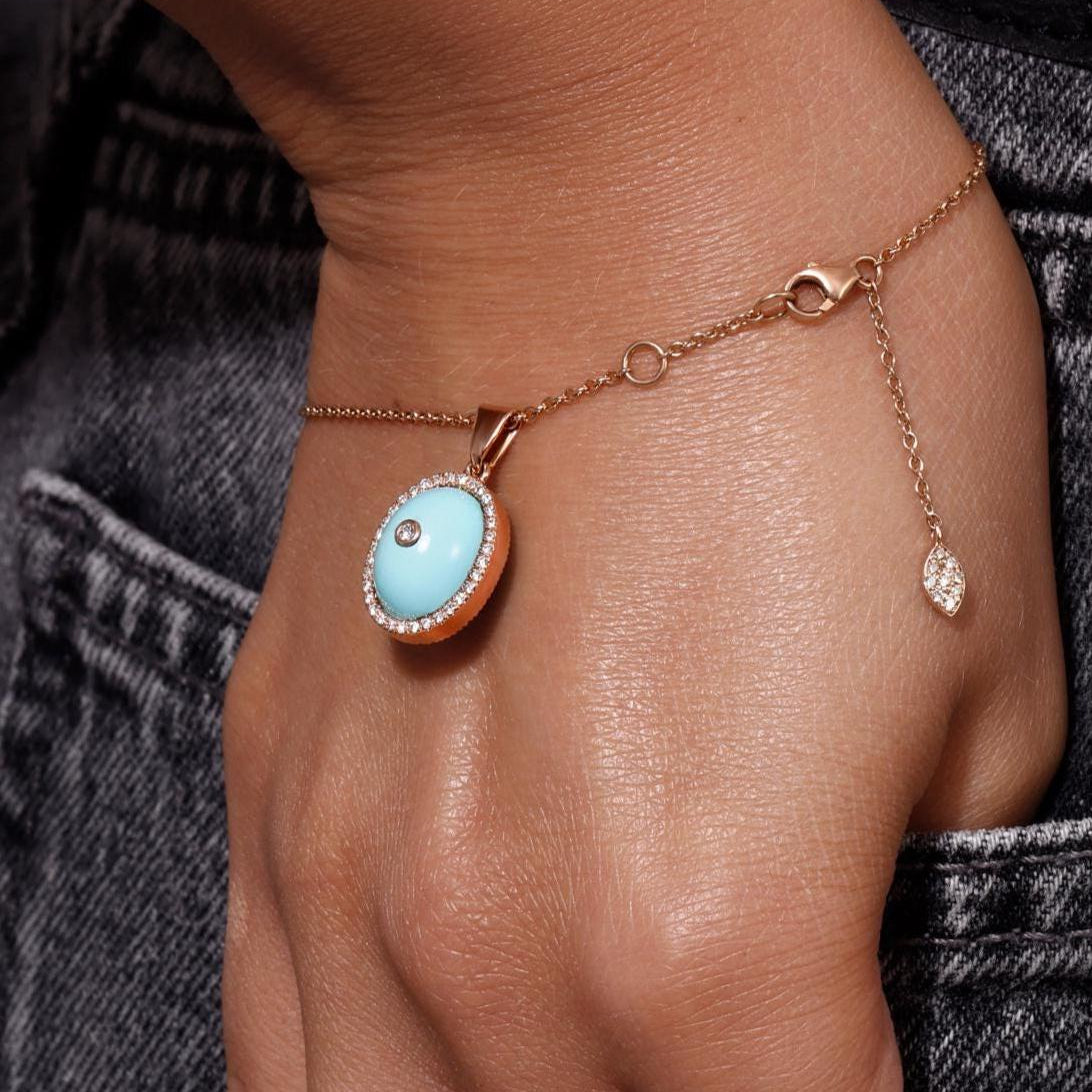 Gold Turquoise Pendant with Diamonds