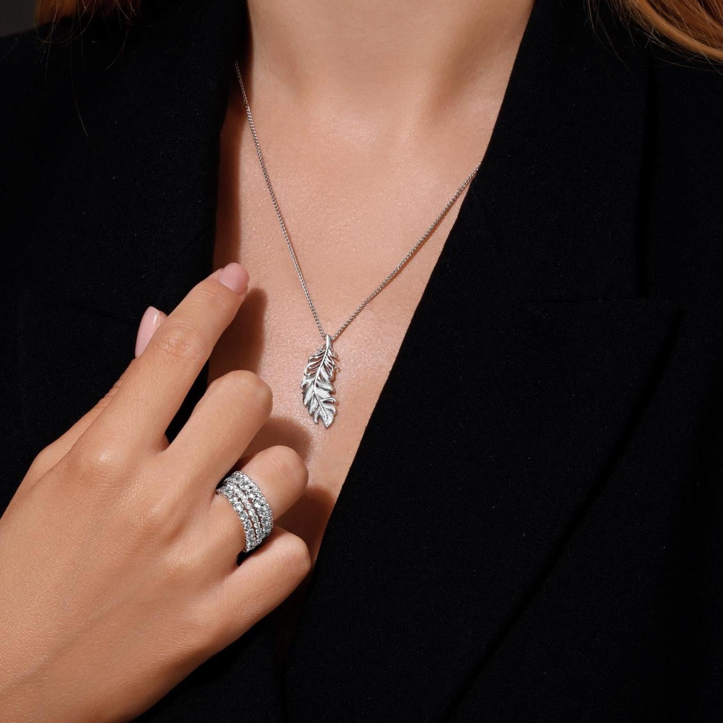 White Gold Feather Pendant - Unisex