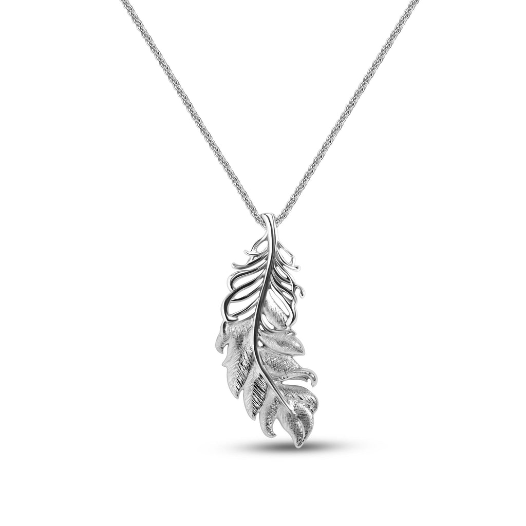 White Gold Feather Pendant - Unisex