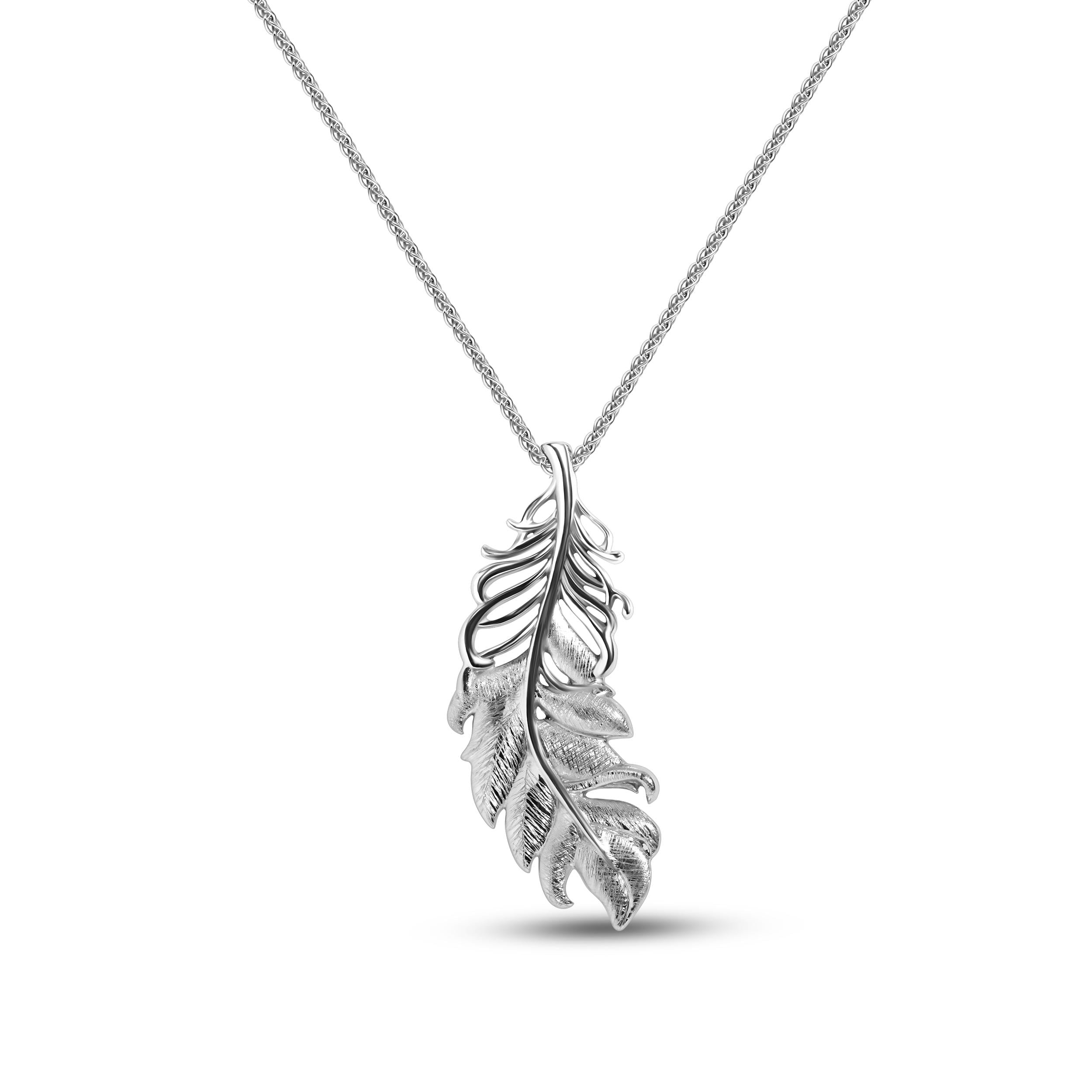 White Gold Feather Pendant - Unisex