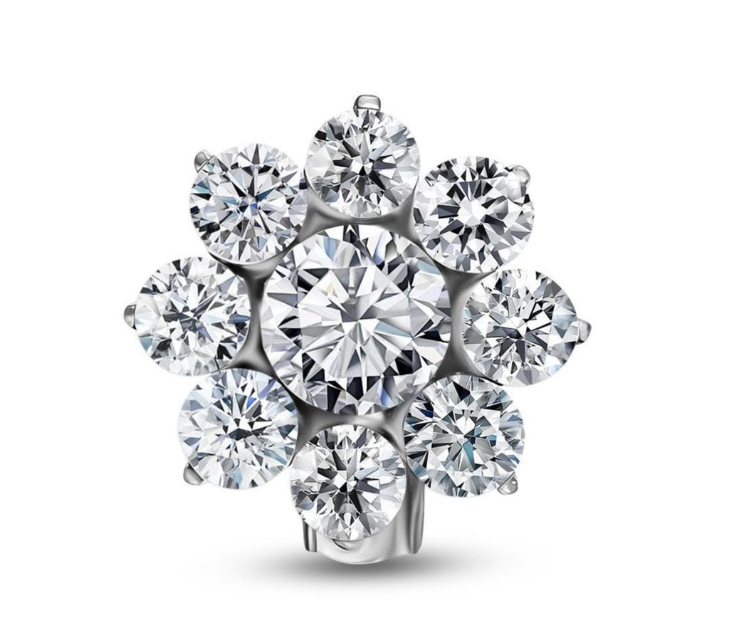 Boucles d'oreilles fleur en or blanc et diamants