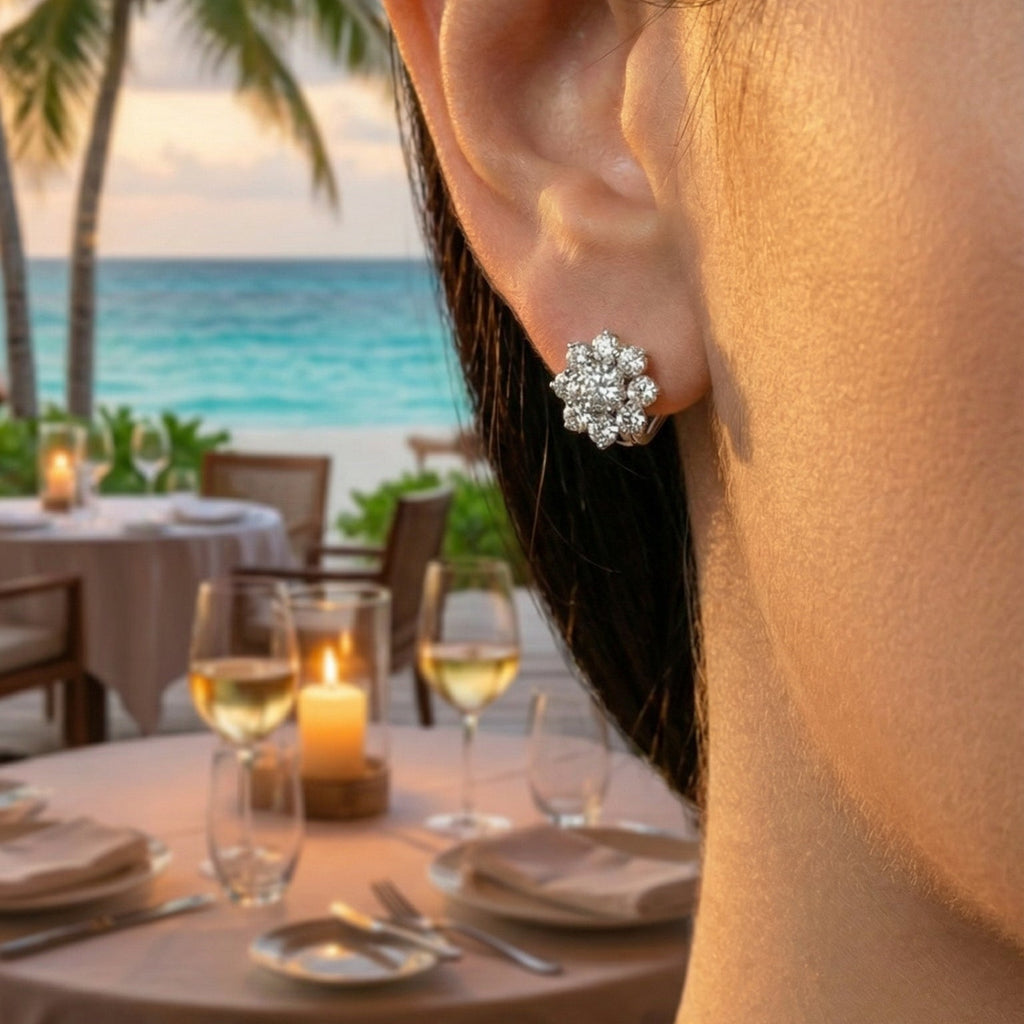 Boucles d'oreilles fleur en or blanc et diamants