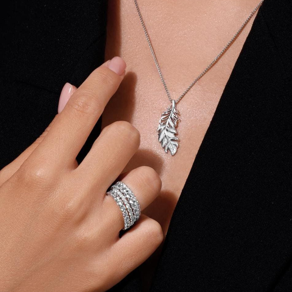 White Gold Feather Pendant - Unisex