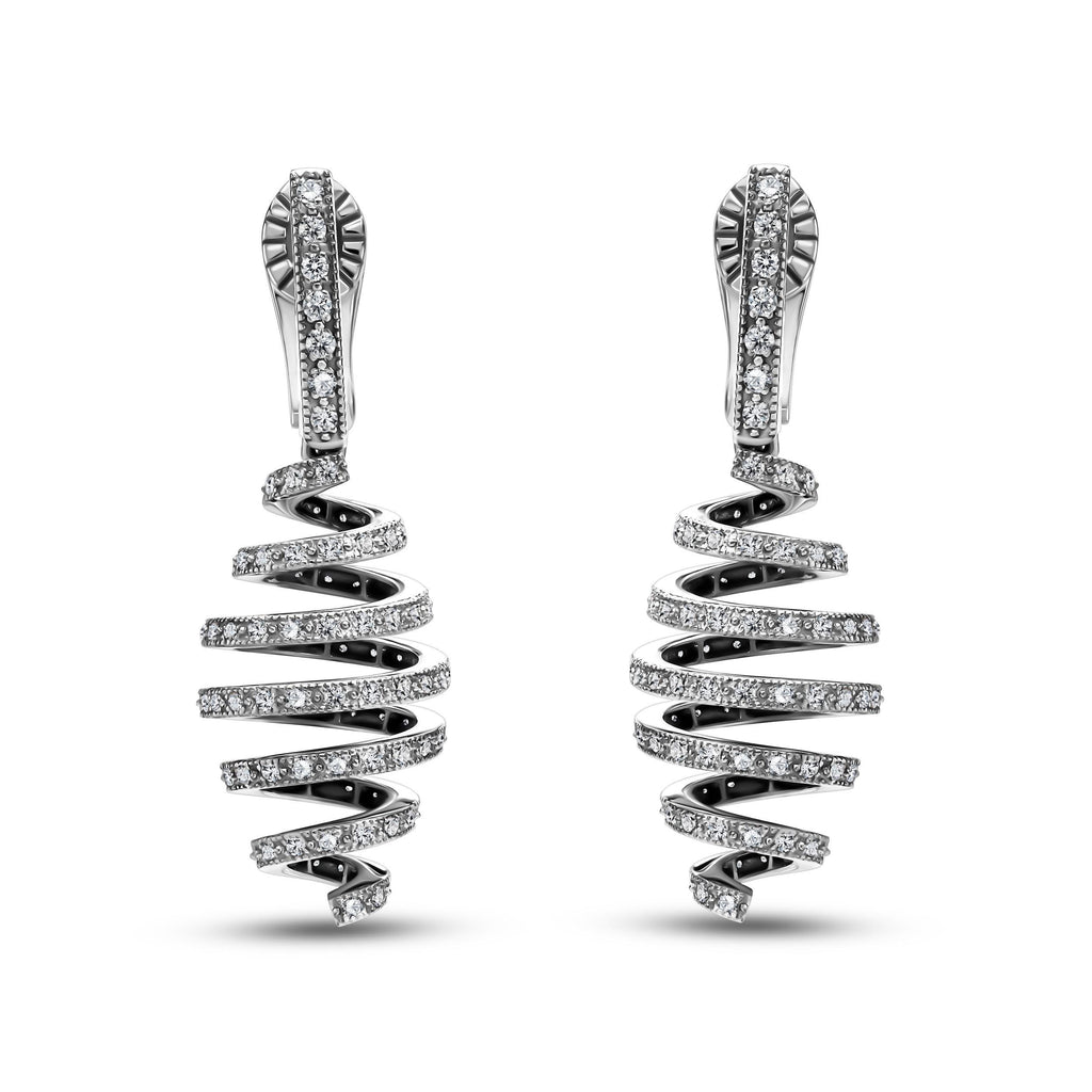 Boucles d'oreilles spirale diamant or blanc fabriquées à la main Élégantes