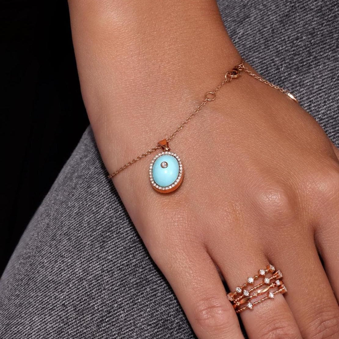 Gold Turquoise Pendant with Diamonds