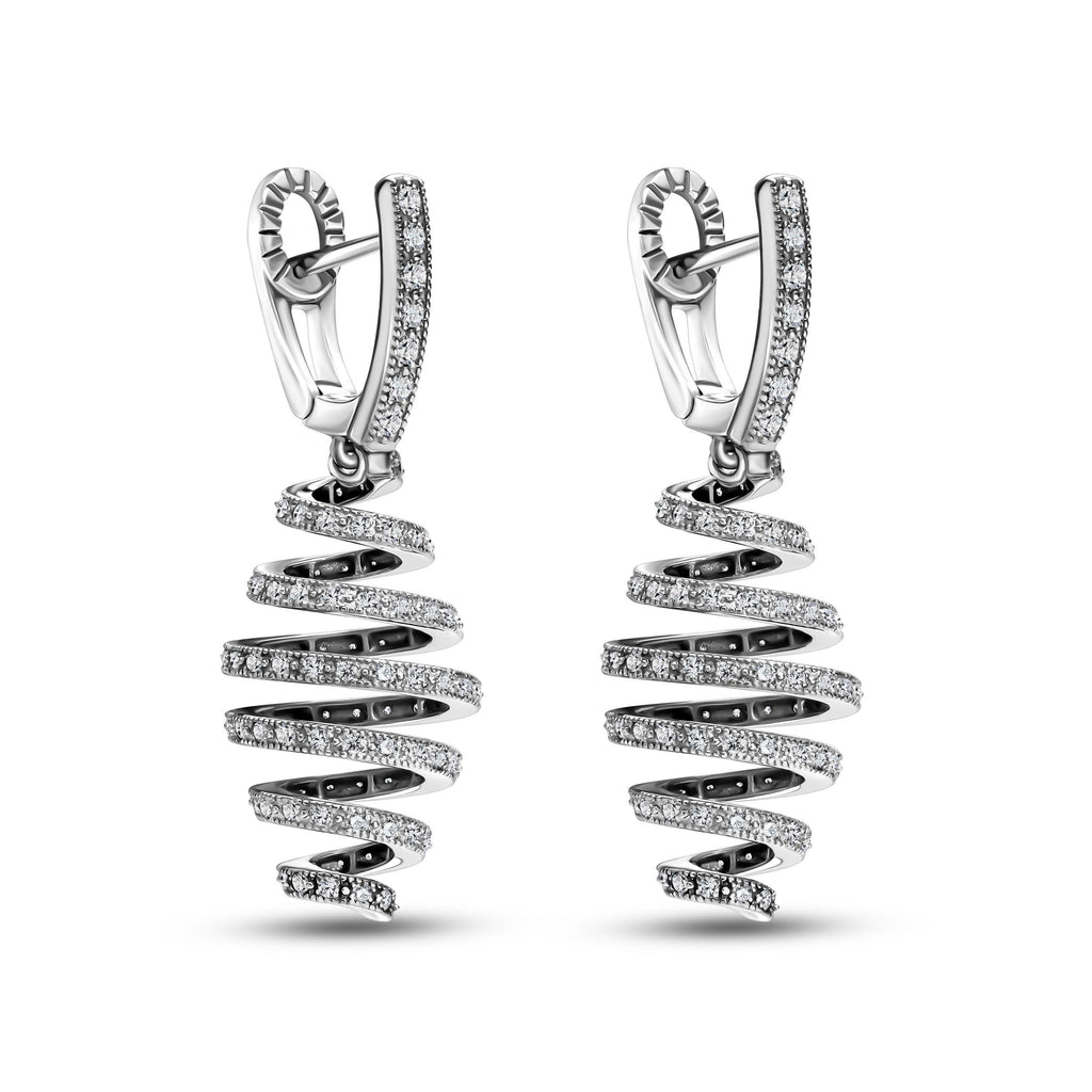 Boucles d'oreilles spirale diamant or blanc fabriquées à la main Élégantes