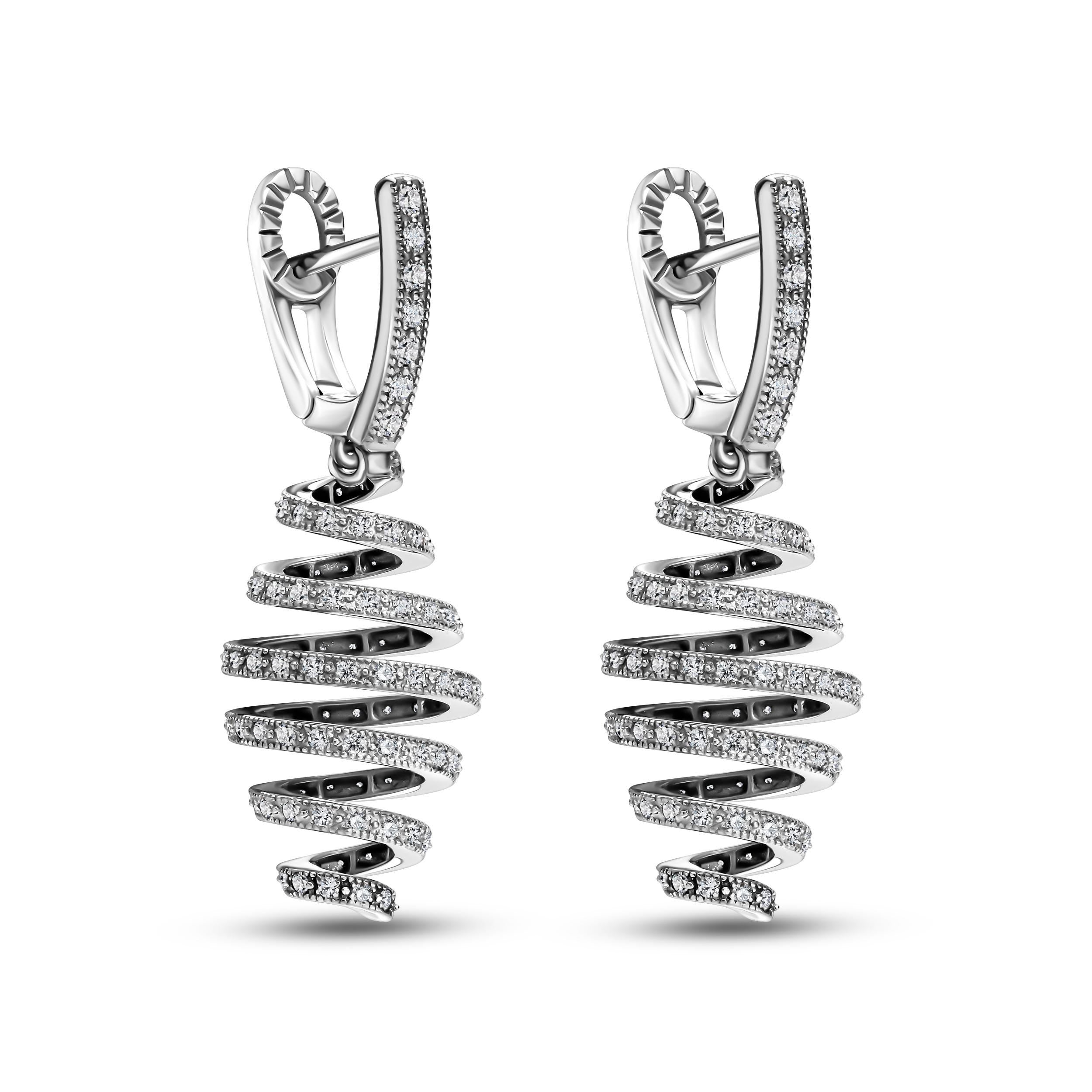 Handcrafted White Gold Diamond Spiral Earrings Elegant