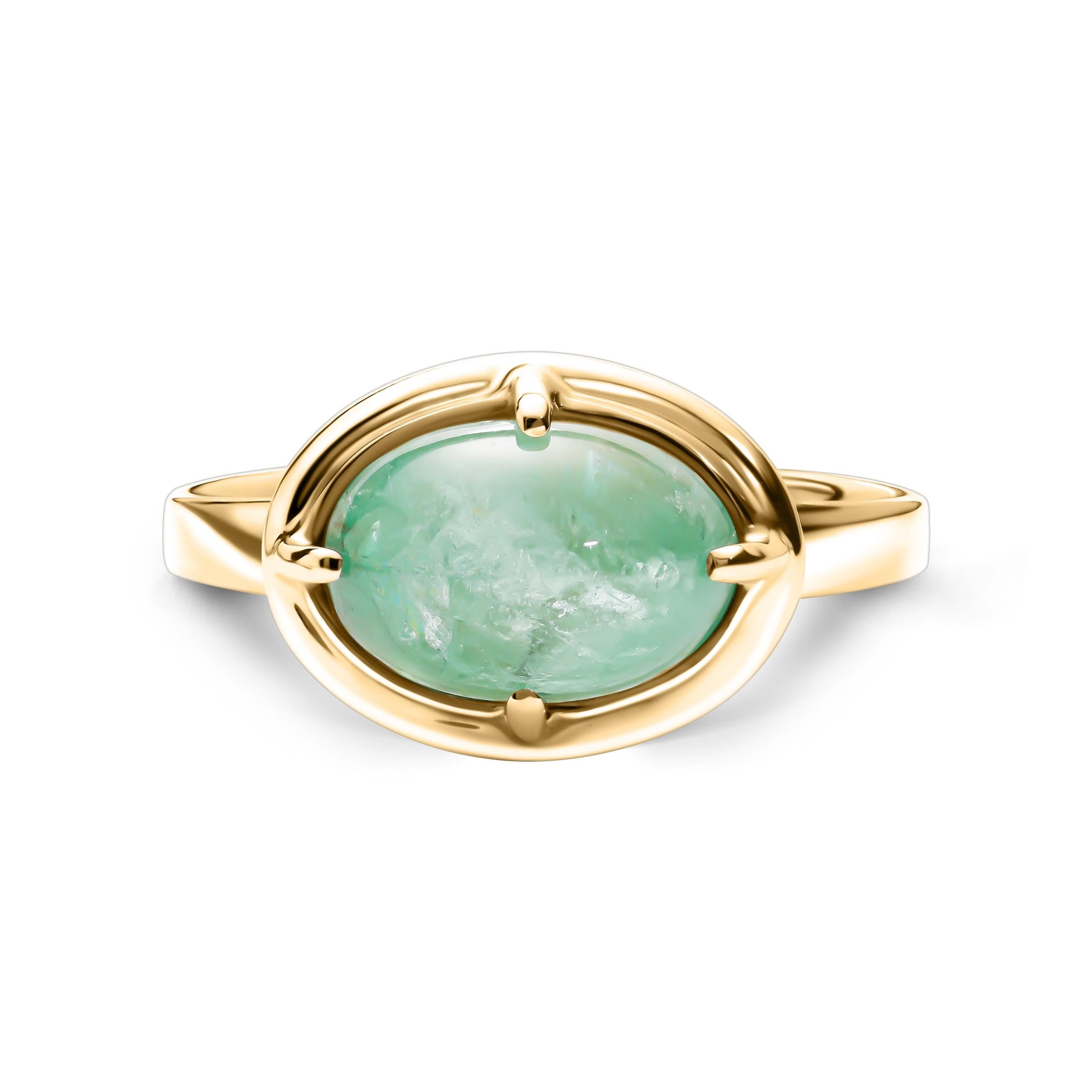 Yellow Gold Emerald Cabochon Handcrafted