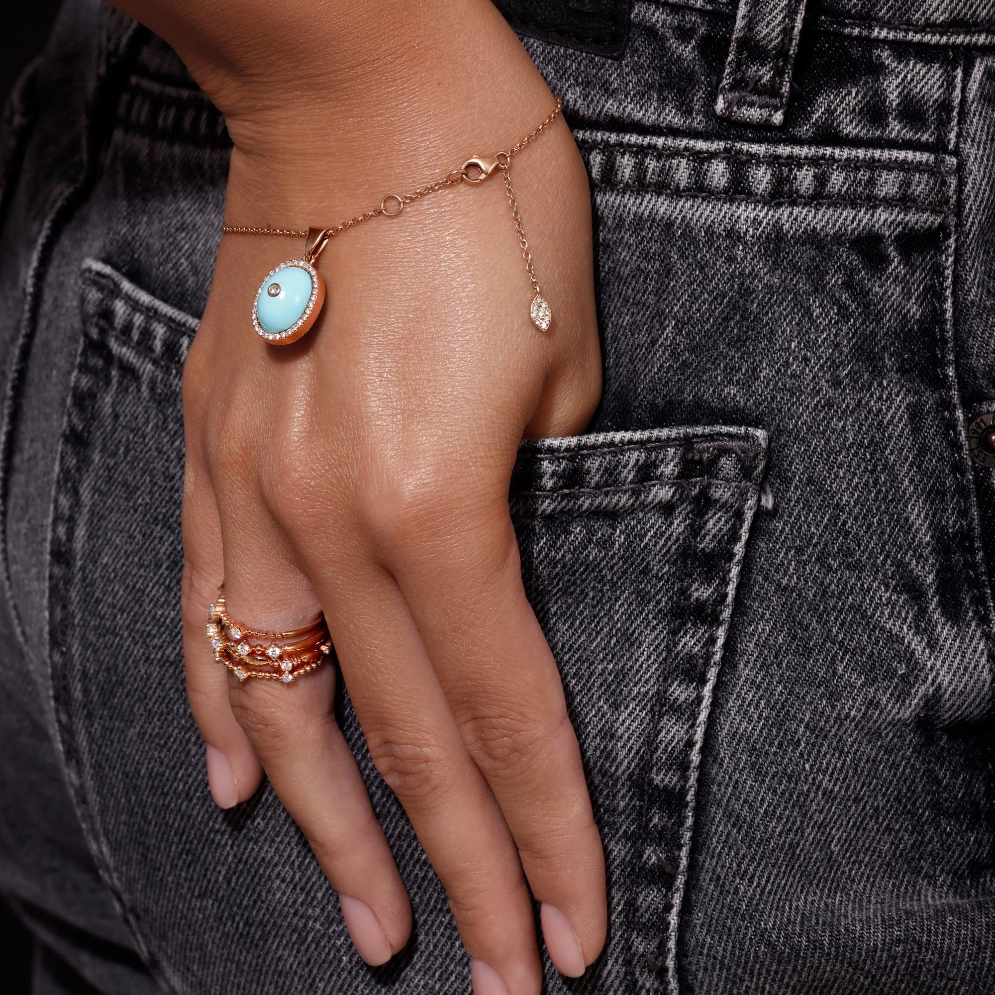 Gold Turquoise Pendant with Diamonds