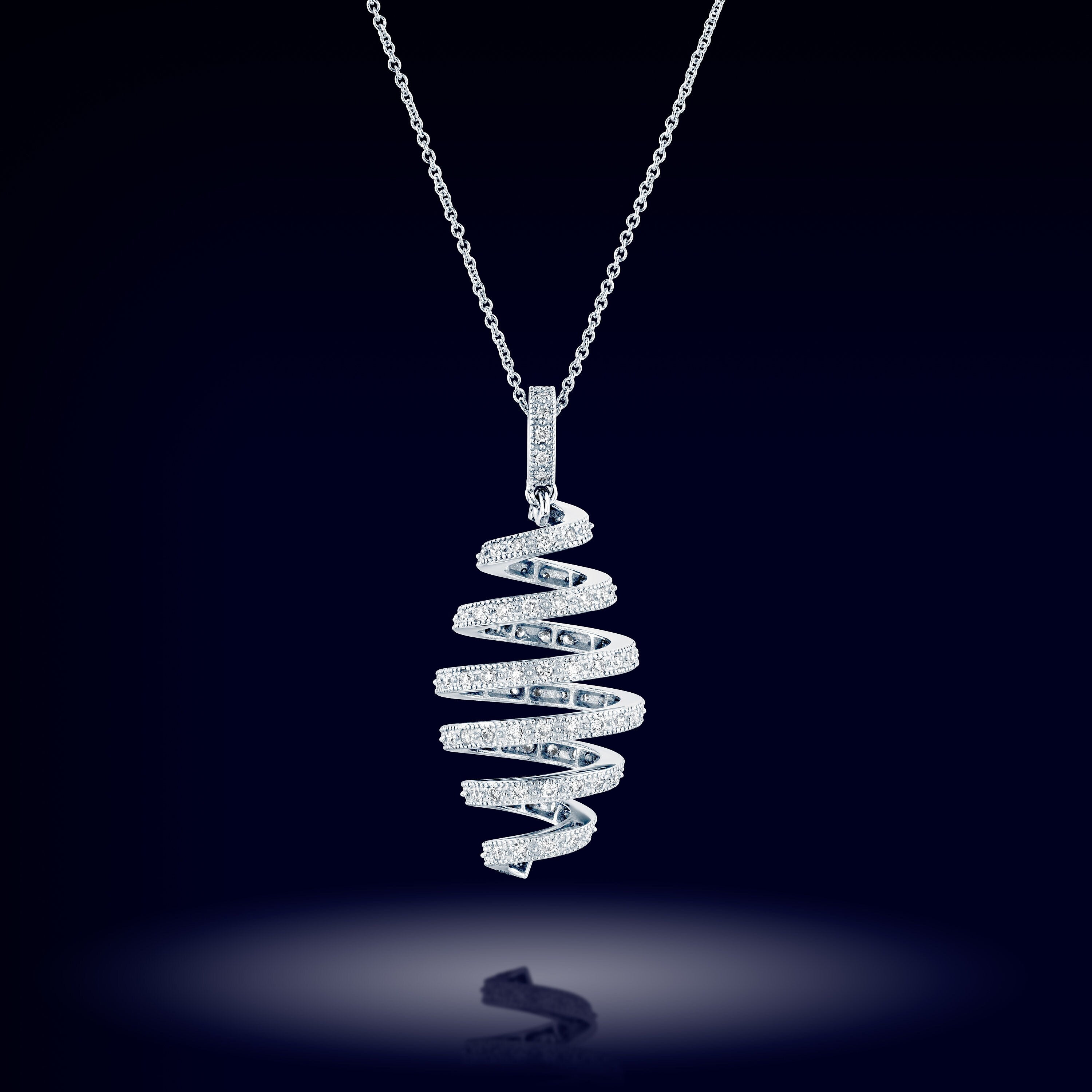 Handcrafted White Gold Spiral Diamond Pendant Necklace