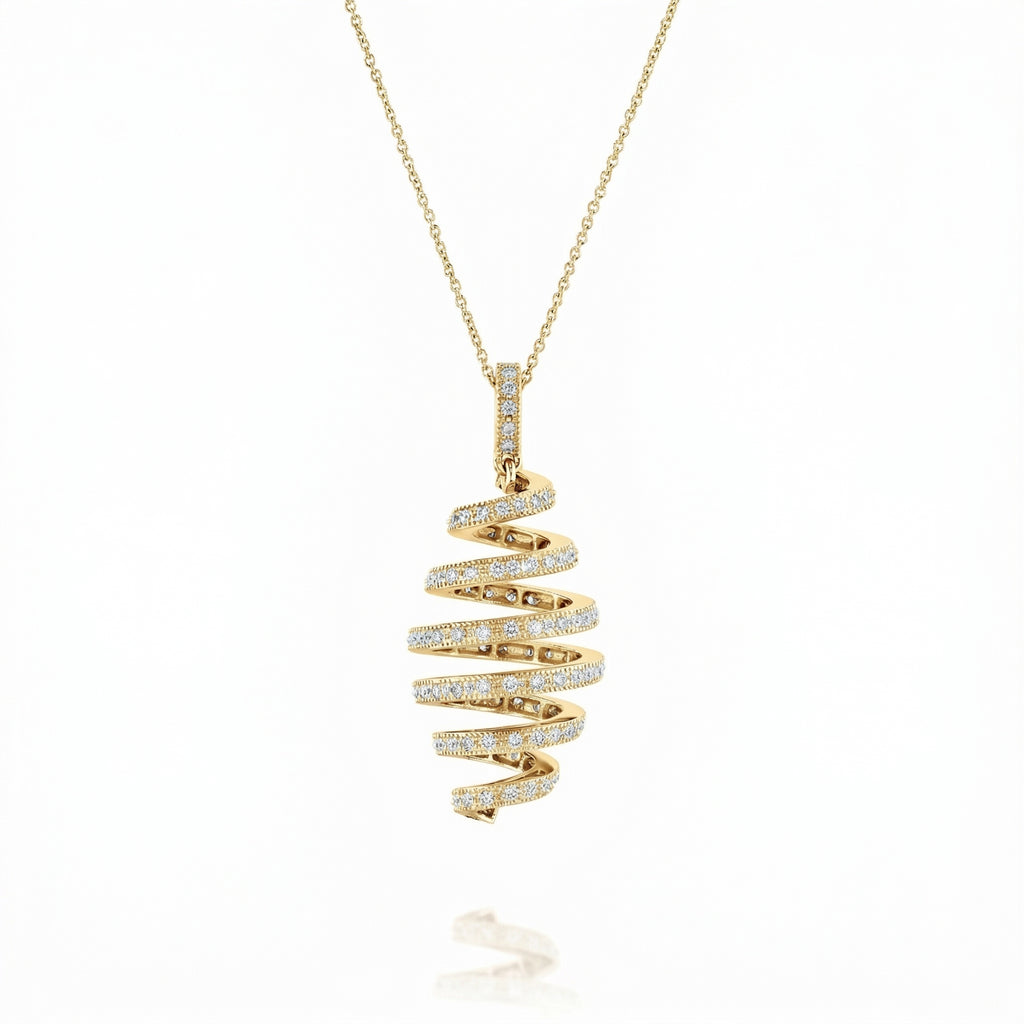 Handcrafted Gold Spiral Diamond Pendant Necklace
